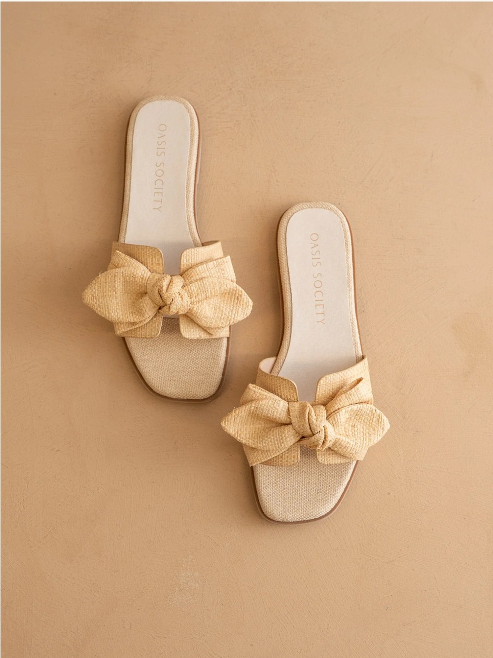 Society Beige Bow Knot Slide Sandals